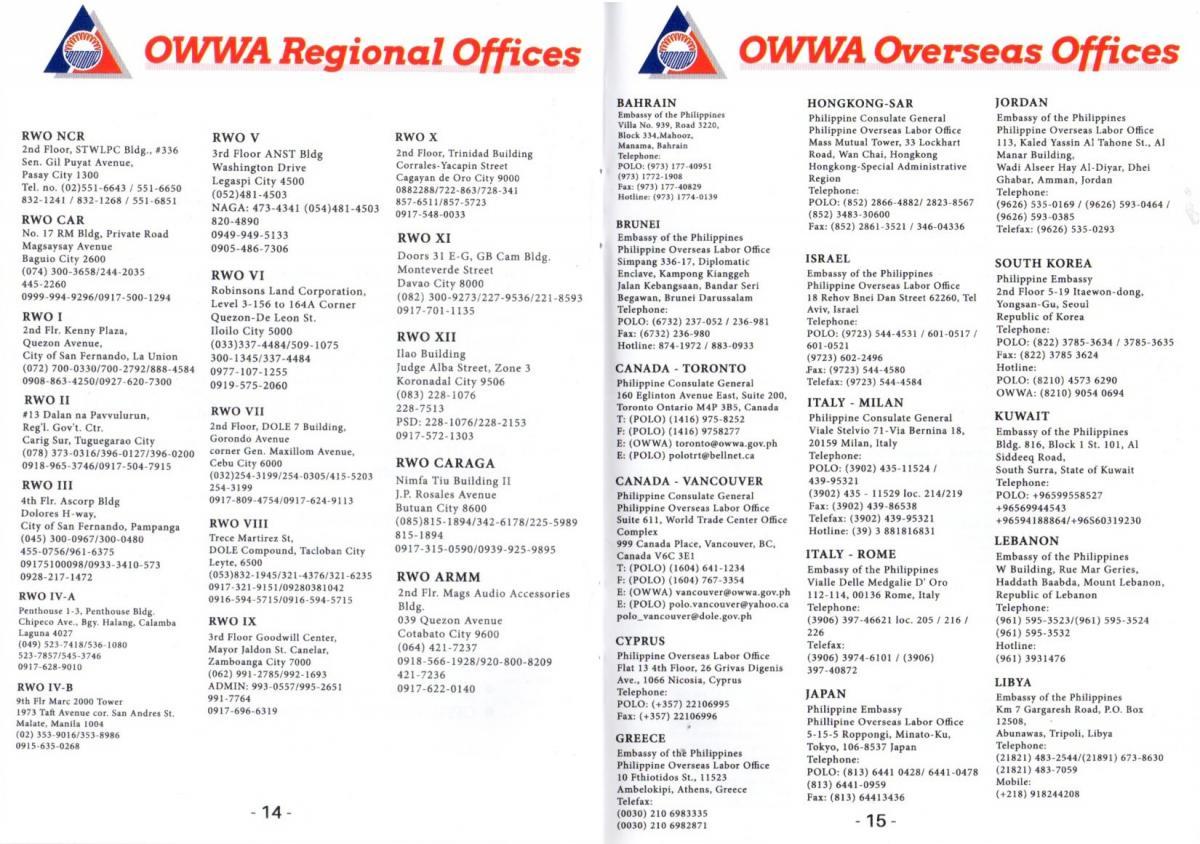 OWWA Regional and Overseas Offices